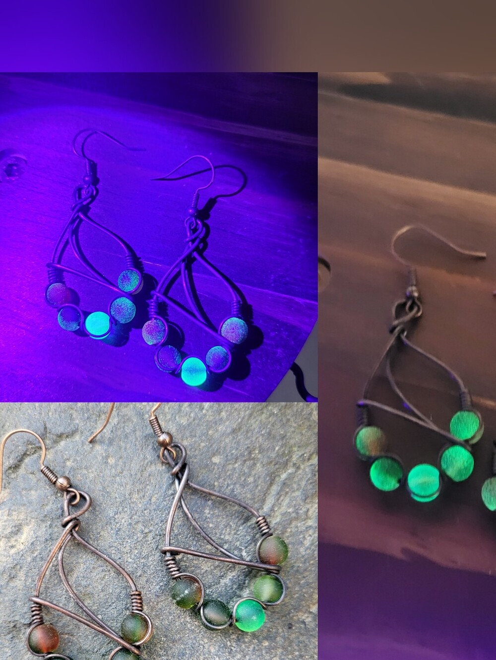 UV Reactive Handmade Copper Earrings